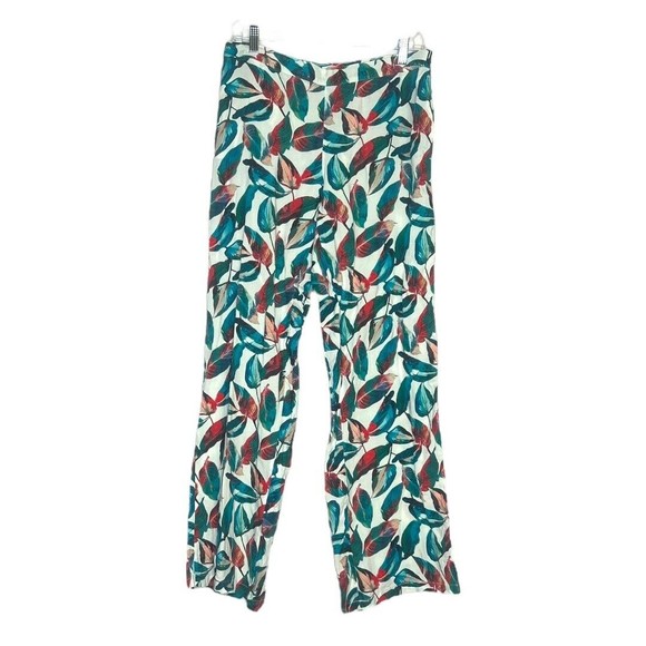 Onia Women’s Mila Wide Leg Pants Green Multicolor Leave Print Pull On Sz Large‎ - Picture 1 of 7